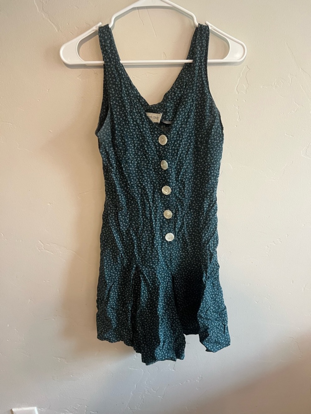 Vintage Sleeveless Button-Front Romper in Teal Floral